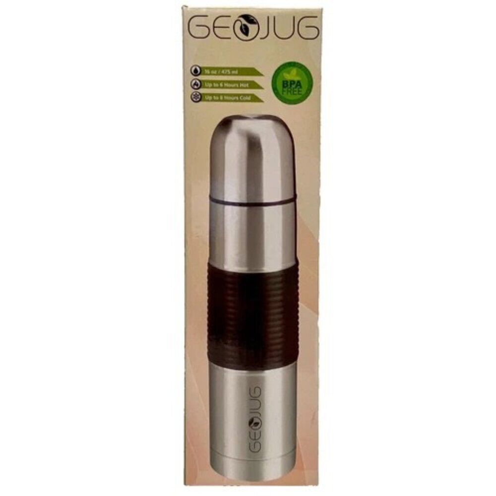 GEOJUG Stainless Steel CTS-500 Insulated Thermos 16 oz Travel Mug Bentwood‎ NIB